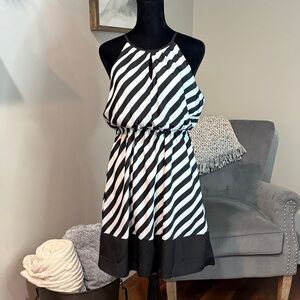 Ya Los Angeles Monochrome Striped Halter Dress